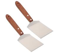 Mobestech Pelle à Steak en Acier Inoxydable en Bois Spatule Plate Cuisine 2 Pièces Ustensile de pour Barbecue Cuisine Professionnelle