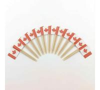 Mobi Lock 120 Pièces de Pics à Cocktail avec Drapeau de Canada - 6,5 cm (2,5 po) Cure-Dents en Bambou avec Mini-Drapeaux - Pics de décoration pour Amuse-bouches et Boissons