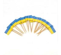 Mobi Lock 120 Pièces de Pics à Cocktail avec Drapeau de l’Ukraine - 6,5 cm (2,5 po) Cure-Dents en Bambou avec Mini-Drapeaux - Pics de décoration pour Amuse-bouches et Boissons