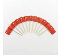 Mobi Lock 120 Pièces de Pics à Cocktail avec Drapeau de la Chine - 6,5 cm (2,5 po) Cure-Dents en Bambou avec Mini-Drapeaux - Pics de décoration pour Amuse-bouches et Boissons