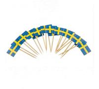 Mobi Lock 120 Pièces de Pics à Cocktail avec Drapeau de la Suède - 6,5 cm (2,5 po) Cure-Dents en Bambou avec Mini-Drapeaux - Pics de décoration pour Amuse-bouches et Boissons