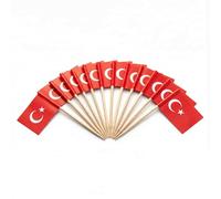 Mobi Lock 120 Pièces de Pics à Cocktail avec Drapeau de la Turquie - 6,5 cm (2,5 po) Cure-Dents en Bambou avec Mini-Drapeaux - Pics de décoration pour Amuse-bouches et Boissons