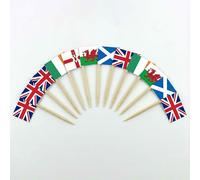 Mobi Lock 120 Pièces de Pics à Cocktail avec Drapeau de Nations Domiciles - 6,5 cm (2,5 po) Cure-Dents en Bambou avec Mini-Drapeaux - Nations Britanniques + Irlande