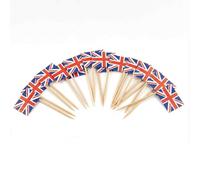 Mobi Lock 120 Pièces de Pics à Cocktail avec Drapeau de Royaume-Uni - 6,5 cm (2,5 po) Cure-Dents en Bambou avec Mini-Drapeaux - Pics de décoration pour Amuse-bouches et Boissons