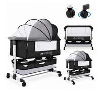 Mobiclinic 3 en 1 : lit d'appoint pour bébé, lit bébé, berceau. Dimensions réglables : 87 x 58-66 x 81-76 cm. Équipé de roulettes et de matelas. Moustiquaire intégrée. Lampe de nuit