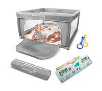 Mobiclinic Kids, parc bébé + tapis de jeu, pliable, 125X125cm, sac de transport, filet respirant, Happyland, tissu inodore et lavable