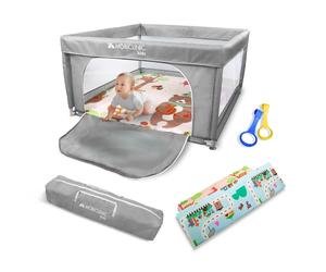 Mobiclinic Kids, parc bébé + tapis de jeu, pliable, 125X125cm, sac de transport, filet respirant, Happyland, tissu inodore et lavable