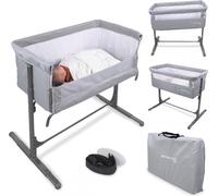 Mobiclinic Lit d'appoint bébé, 2 en 1, Moon, sangles de fixation au lit, réglable en 5 positions, sac de transport, roulettes incluses
