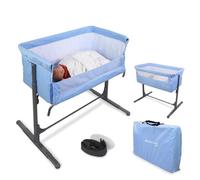 Mobiclinic Lit d'appoint bébé, 2 en 1, Moon, sangles de fixation au lit, réglable en 5 positions, sac de transport, roulettes incluses