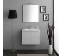 MOBILE DE BAIN EVIER 60 CM AVEC TIROIRS EN CERAMIQUE ET LUMIÈRE LED