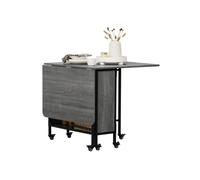 Mobile Drop Leaf Table Folding Kitchen Table Extendable Dining Table For Small Spaces With 6 Wheels & Storage Shelf UK