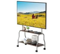 Mobile TV Cart for 32-75 inch Flat Curved Screens, Stainless Steel Easel Rolling TV Stand with Locking Wheels, 2-Tier Shelf & 110 lbs Capacity, MDF Top, Easy Assembly Acier Inoxydable