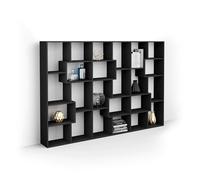 Mobili Fiver, Bibliothèque M Iacopo (160,8 x 236,4 cm), Frêne Noir, Étagère Bibliothèque pour Salon, Bureau, Made in Italy