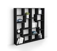 MOBILI FIVER, Bibliothèque S Iacopo (160,8 x 158,2 cm), Frêne Noir, Étagère Bibliothèque pour Salon, Bureau, Made in Italy