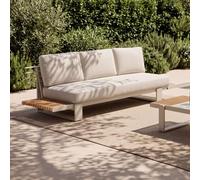 MOBILI FIVER, Canapé de Jardin 3 Places Nora, avec côté Gauche inclinable, 255x89x72 cm, Beige et Teck