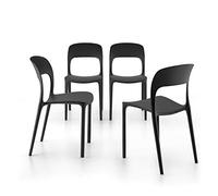 MOBILI FIVER, Chaise Amanda, Lot de 4, Noir, Polypropylène, Chaise pour Cuisine, Jardin, Salon