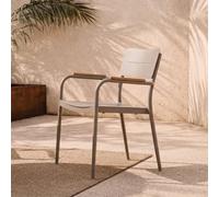 MOBILI FIVER, Chaises d'extérieur Arya, Lot de 6, Beige et Teck, Aluminium et Bois de Teck, Chaise pour Jardin, Piscine, Veranda, Terrasse