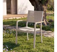 MOBILI FIVER, Chaises d'extérieur Aurora, Lot de 6, Beige et Teck, Aluminium et polyrésine., Chaise pour Jardin, Veranda, Terrasse