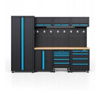 Mobilier d’atelier HEXWELT 260 cm LED 9 tiroirs Plan de travail bois HW-MW-158