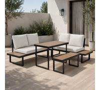 Mobilier de jardin collectif | Ensemble de mobilier pour balcon | Mobilier lounge | Mobilier d'extérieur | Ensemble de 4 pièces : coin salon | 2 canapés, 1 banc, 1 table de 110 cm | Coussins amovibles
