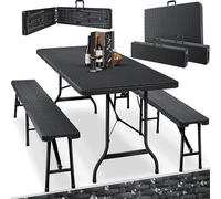 Mobilier de jardin - comprenant 2 bancs - 1 table - mobilier de jardin avec poignée rabattable - aspect rotin - 73 x 180 x 75 cm