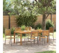 Mobilier de jardin exclusif - Ensemble de table et chaises pour 7 personnes, en bois d'acacia massif, couleur gris