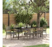 Mobilier de jardin exclusif - Ensemble de table et chaises pour 7 personnes, en rotin, coloris gris et noir