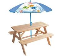 Mobilier de jardin - FUN HOUSE - Table pique-nique en bois Ma Petite Carapace H.53xL.95xP.100 cm avec parasol tortue H.125x100 c Bleu G