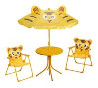 Mobilier de jardin table enfant, 2 chaises + parapluie motif tigre - PROGARDEN