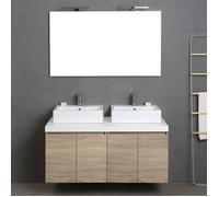 MOBILIER DE SALLE DE BAINS 120CM AVEC 4 PORTES CHÊNE NATUREL DOUBLE VASQUE VALENTINA