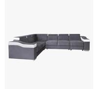 Mobilier-Deco Lucky Canapé d’Angle Convertible réversible en Tissu Velours Gris et Simili Cuir Blanc
