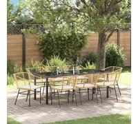 Mobilier d'extérieur exclusif - Ensemble de table et chaises de jardin pour 9 personnes, en polyrotin marron