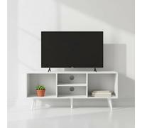 MOBLEKIT | Buffet 4 Compartiments 110 x 29 x 47 cm, Meuble TV en Bois Blanc avec étagères, bibliothèque Moderne pour Salon, entrée ou Rangement.
