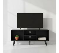 MOBLEKIT | Buffet 4 Compartiments 110 x 29 x 47 cm, Meuble TV en Bois Noir avec étagères, bibliothèque Moderne pour Salon, entrée ou Rangement.