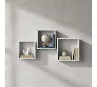 MOBLEKIT | Ensemble de 3 étagères murales carrées blanches flottantes 30 x 27 x 24 cm, étagères murales en bois sans trous, bibliothèque blanche moderne, étagères décoratives pour étagères murales