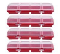 MOBUTOFU 4 Pièces Boîte de Rangement Compartimentée avec Couvercle, 4 | Organisateur de Pièces D'atelier, Structure Empilable, Plastique Rouge