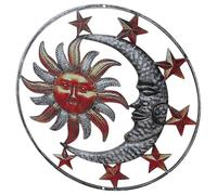 MOBUTOFU Applique Murale en Fer Marron Soleil et Lune Décorative pour Extérieur et Couloir, Décoration Murale Unique et Créative pour Jardin