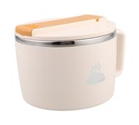 MOBUTOFU Bol à Ramen 1,2 L avec Couvercle en Acier Inoxydable Portable | Baguettes et Cuillère, pour Repas au Bureau Déplacement, Beige
