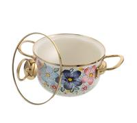 MOBUTOFU Casserole Ronde Émaillée Vintage de 2,11 Litres avec Couvercle en Verre, Résistante aux Rayures et Polyvalente Cuisine et Mijotage