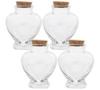 MOBUTOFU Lot de 4 Petits Bocaux en Verre Couvercles en Liège 160 ML Forme Cœur pour Messages et Artisanat, Pratiques à Ranger