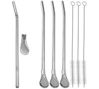 MOBUTOFU Pailles Cuillères à Dessert en Acier Inoxydable 304 Réutilisables avec Filtre Pratique et Brosse de Nettoyage, Légères et Détachables pour Boissons et Café, Lot de 7 Set de Set