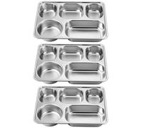 MOBUTOFU Plateau Repas 5 Compartiments 3 Pièces Compartiment, Rectangulaire | Légumes, Argenté, pour Soupe, Empilable, Bords Lisses et Design Profond, Pique-niques et Déjeuner Scolaire