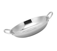 MOBUTOFU Sauteuse Acier Inoxydable Wok à Fond Plat Double Poignées Stables et Isolation Thermique Cuisine Maison et Usage Extérieur, pour Viande et Fruits de Mer