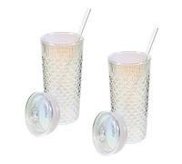 MOBUTOFU Verre à Boire en 500ml avec Couvercle et Paille Réutilisable | Format Cylindrique Haut, Surface Texturée Brillante, Transparent, pour Eau, Smoothies, Café Glacé et Déplacements