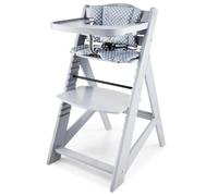 Moby-System - Chaise haute bébé WOODY - Évolutive 12 pos, table amovible, ceinture 3 pts - Gris