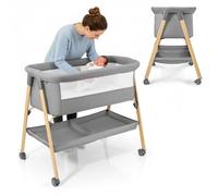 Lit bébé autoportant & pliable avec matelas et roulettes - Moby-System MILI gris, 0-6 mois