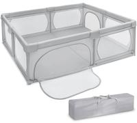 Moby-System – Parc bébé pliable 200 x 180 cm, base antidérapante, gris, sac transport