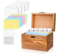 MOBYKE Porte-cartes d'index 7,6 x 12,7 cm, boîte de recettes origaniseur en bois avec 100 cartes flash, 30 intercalaires blancs, 1 autocollant vierge et 1 autocollant lettre, porte-cartes pour la