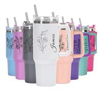 Mocessory Gobelet personnalisé de 40 oz avec paille et poignée - Mug à café isotherme gravé sur mesure pour voyage, sport et bureau