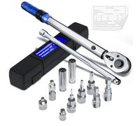 MOCINE ynamométrique 3/8", 5-60 Nm, Avec Adaptateur 3/8" vers 1/2" et 1/4", Tige d'Extension de 250 mm, Douille de Bougie d'Allumage, Tête à Cliquet, Vélo & Bougies d'Allumage Set de 13 Pièces.